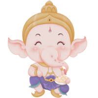 Ganesha in the Posture of a Child Sitting and Eating Sweets in a Cute Cartoon Style for Decoration in Hindu and Buddhist Religious Beliefs png