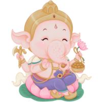 Child Ganesh Doing Blessing Pose in Illustration Chibi Cartoon Style For Decorating the Workpiece According to Buddhist and Hindu Religious Beliefs png