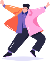 Hand Drawn happy man dancing in flat style png