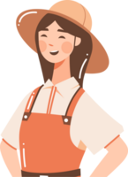 mão desenhado feliz fêmea agricultor dentro plano estilo png