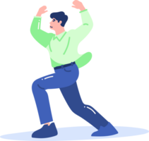 Hand Drawn happy man dancing in flat style png