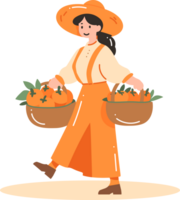 Hand Drawn happy female farmer in flat style png