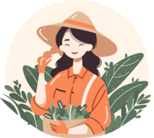 Hand Drawn happy female farmer in flat style png