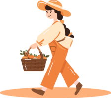 Hand Drawn happy female farmer in flat style png