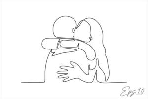 continuous line vector illustration of a couple hugging tightly