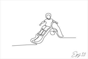 continuous line vector illustration of kid playing slide