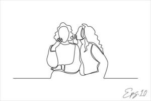 continuous line vector illustration of woman whispering