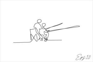 continuous line vector illustration of a person fishing