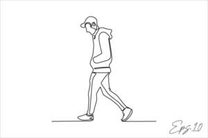 casual walking man continuous line vector illustration