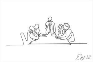 continuous line vector illustration of a group of people having a meeting