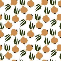 Cartoon seamless pattern of geometric onion with stems on a white background. Vegetable theme background, vector illustration of vegetables, desktop wallpaper, healthy vegan food. Packaging