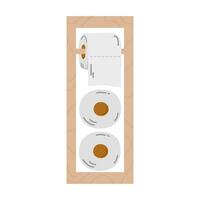 Toilet paper rolls in wooden holder in cartoon style. Hygiene icon. Bathroom accessories, WC. Vector illustration