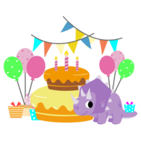 feliz aniversário dinossauro festa bolo. feliz dino clipart png