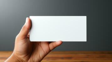 Close-up of female hands holding blank business card photo