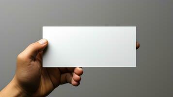 Close-up of female hands holding blank business card photo