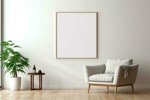 Mock up poster frame in modern interior home background photo