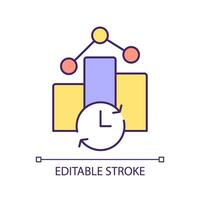 Editable real-time reporting icon representing enterprise resource planning, isolated vector, thin line multicolor illustration. vector