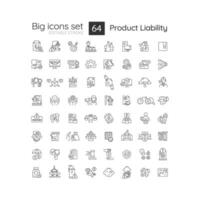 2D editable black big line icons set representing product liability, isolated vector, linear illustration. vector