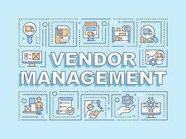 Vendor management text with various thin line icons concept on blue monochromatic background, editable 2D vector illustration.