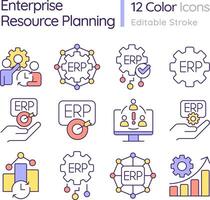 2D editable line icons set representing enterprise resource planning, isolated vector, linear illustration. vector