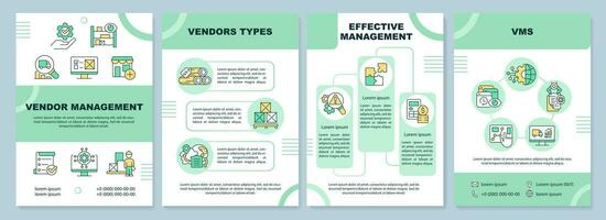 2D vendor management green brochure template, leaflet design with thin line icons, 4 vector layouts.