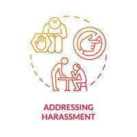 2D gradient addressing harassment thin line icon concept, isolated vector, red illustration representing unretirement. vector