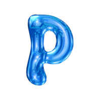 p Schriftart Alphabet mit y2k Flüssigkeit Meer Blau Chrom bewirken png