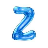 Z font alphabet with y2k liquid sea blue chrome effect png