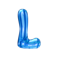L font alphabet with y2k liquid sea blue chrome effect png