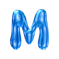 M font alphabet with y2k liquid sea blue chrome effect png