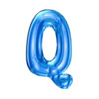 Q font alphabet with y2k liquid sea blue chrome effect png