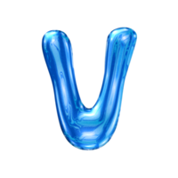 V font alphabet with y2k liquid sea blue chrome effect png