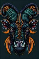 A detailed illustration of a Goat for a t-shirt design, wallpaper and fashion photo