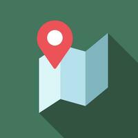 Map with location pin flat icon with long shadow. Simple Geography icon pictogram vector illustration. School subject, location, direction, Geography concept. Logo design