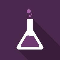 Conical flask flat icon with long shadow. Simple Chemistry icon pictogram vector illustration. School subject, lab, laboratory, biology, experiment, chemistry concept. Logo design