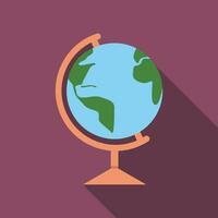 Earth globe flat icon with long shadow. Simple Geography icon pictogram vector illustration. School subject, school globe, terrestrial, geography concept. Logo design