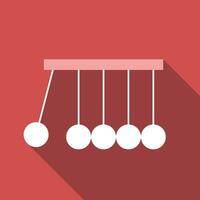 Newton cradle flat icon with long shadow. Simple Physics icon pictogram vector illustration. School subject, engineering, research, experiment, study, physics concept. Logo design