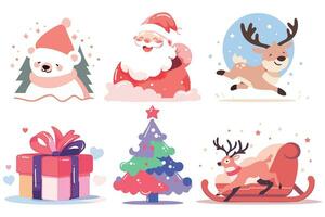 Hand Drawn Set of Santa Claus with Christmas objects in flat style vector