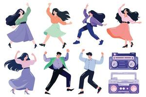 Hand Drawn Set of characters are dancing happily in flat style vector