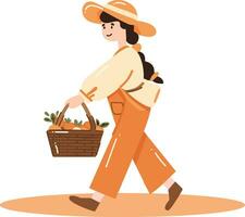 Hand Drawn happy female farmer in flat style vector