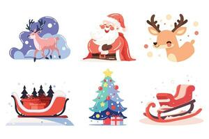 Hand Drawn Set of Santa Claus with Christmas objects in flat style vector