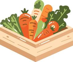 Hand Drawn fruits and vegetables in boxes in flat style vector