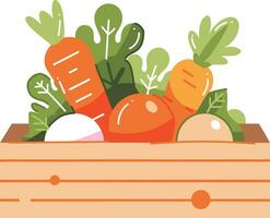 Hand Drawn fruits and vegetables in boxes in flat style vector