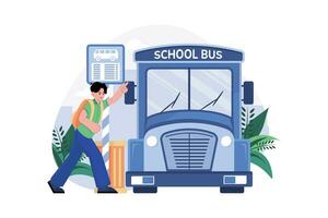 Students Go To School By School Bus vector