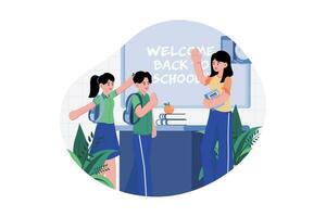 Teacher Welcomes Students Into The Class vector