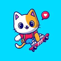 Cute Cat Playing Skateboard Cartoon Vector Icon Illustration.  Animal Sport Icon Concept Isolated Premium Vector. Flat  Cartoon Style