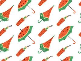 Set of different Umbrellas in various positions, Open and folded umbrellas. Flat vector illustration.
