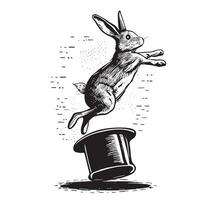 Rabbit jumping out of a top hat hand drawn sketch in doodle style Vector illustration