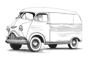 Retro van sketch hand drawn in doodle style Vector illustration