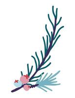 Fir branch with berries. Festive decorative design. Hand drawn vector isolated clipart